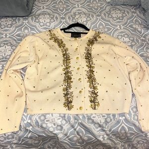 CLASSIQUES wool cardigan sweater, ivory/gold